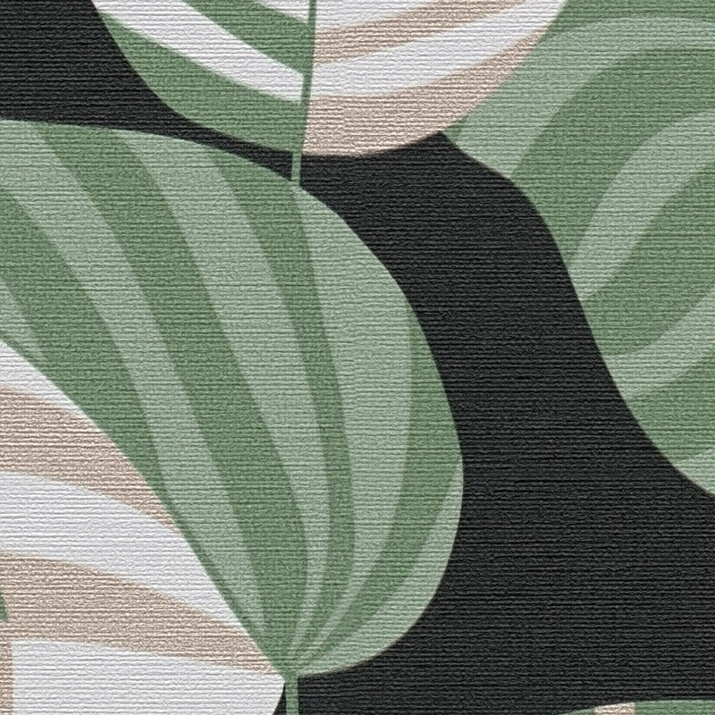 Wallpaper with palm leaves with light sheen, green, black, 1373436 AS Creation