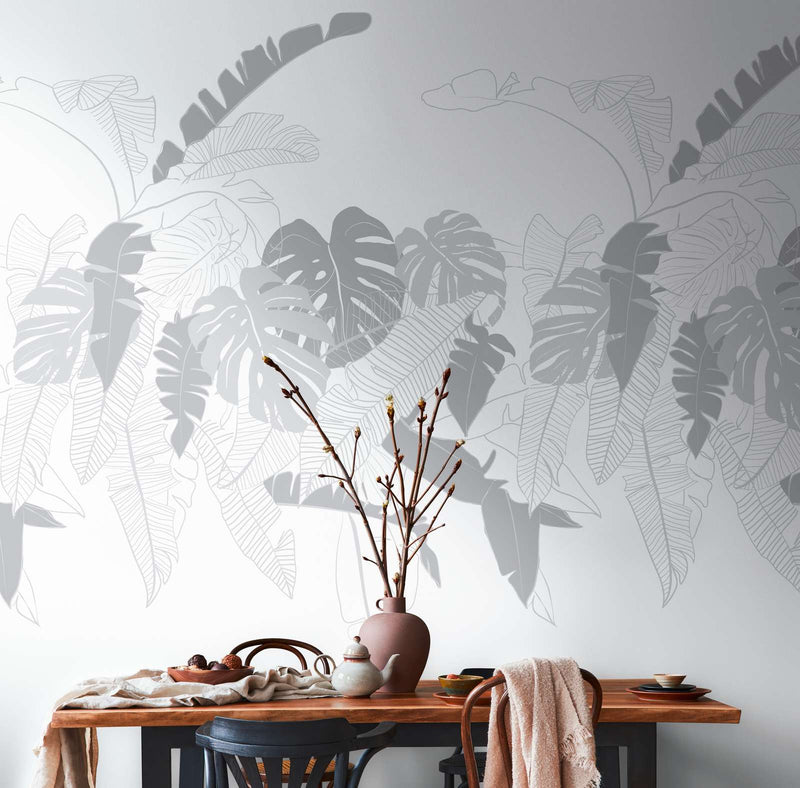 Wallpaper with palm leaves in white, grey, 1367755, 1.59 m x 2.80 m (pattern) AS Creation