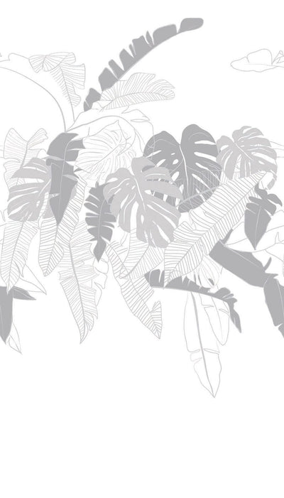 Tapeet palmilehtedega, valge, hall, 1367755, 1,59 m x 2,80 m (muster) AS Creation