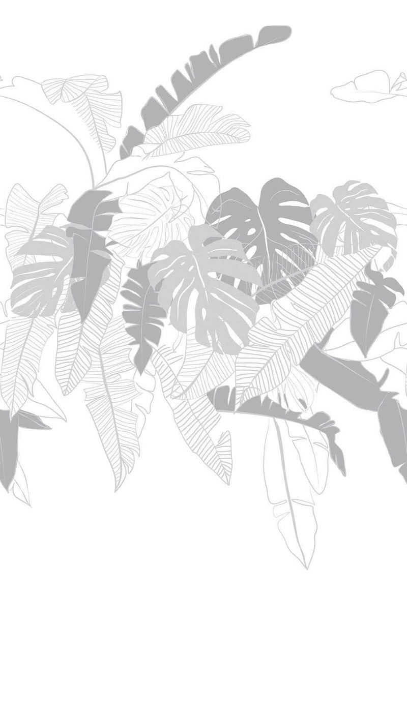 Tapetai su palmių lapais, balti, pilki, 1367755, 1,59 m x 2,80 m (modelis) AS Creation
