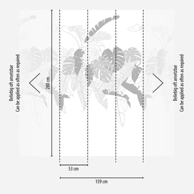 Tapetes ar palmu lapām baltā, pelēkā krāsā, 1367755, 1.59 m x 2.80 m (raksts) AS Creation