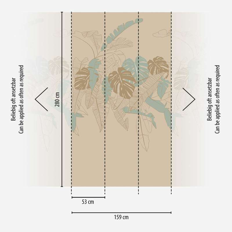 Smėlio spalvos tapetai su palmių lapais, 1367756, 1,59 m x 2,80 m (modelis) AS Creation