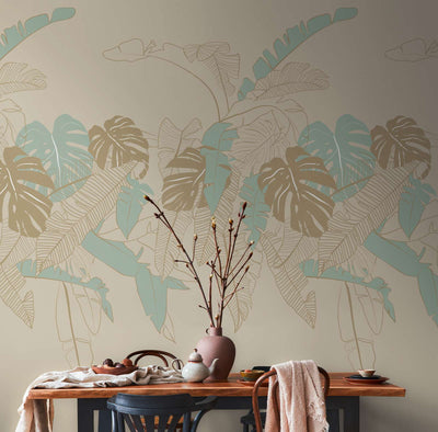Smėlio spalvos tapetai su palmių lapais, 1367756, 1,59 m x 2,80 m (modelis) AS Creation