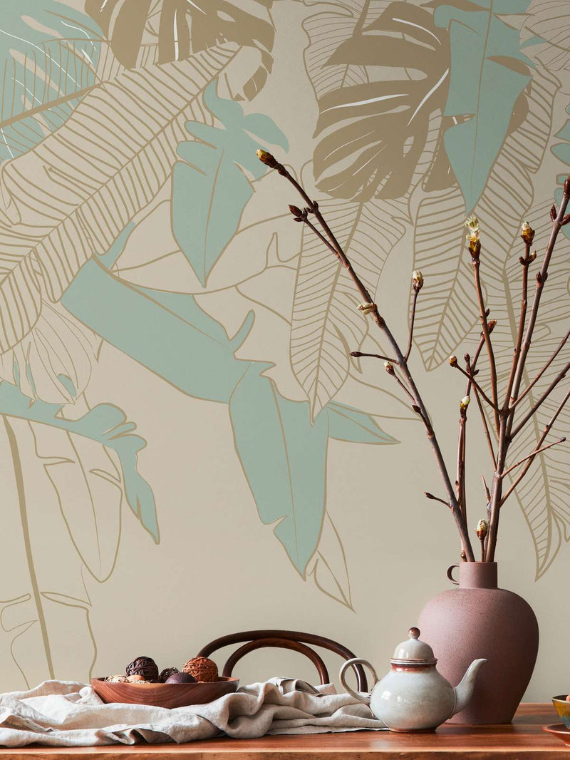 Wallpaper with palm leaves in beige, 1367756, 1.59 m x 2.80 m (pattern) AS Creation