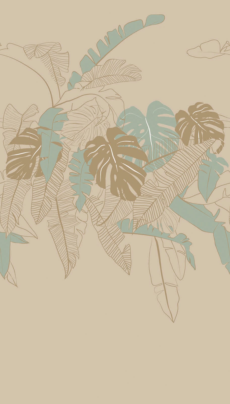 Tapetes ar palmu lapām bēšā krāsā, 389102, 1.59 m x 2.80 m (raksts) AS Creation