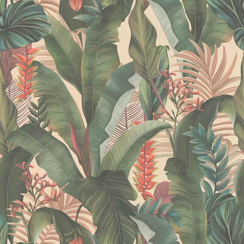 Palmilehtede ja eksootiliste lilledega tapeet, 1402157 AS Creation