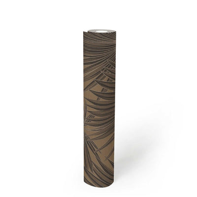 Wallpaper with palm leaves and glossy effect, brown, black, 1373370 AS Creation