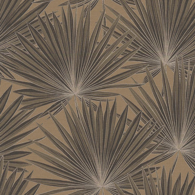 Wallpaper with palm leaves and glossy effect, brown, black, 1373370 AS Creation