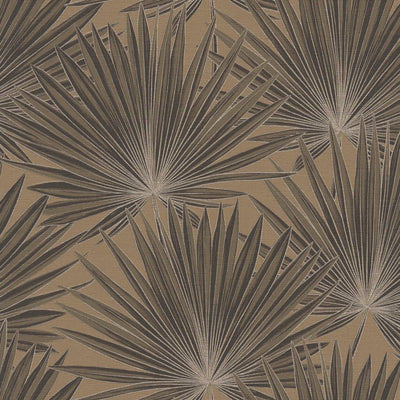 Tapetai su palmių lapais ir blizgiu efektu, rudi, juodi, 1373370 AS Creation