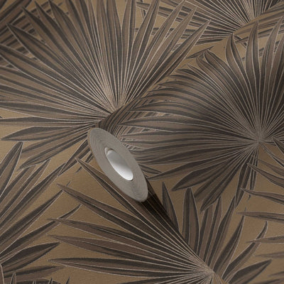 Wallpaper with palm leaves and glossy effect, brown, black, 1373370 AS Creation