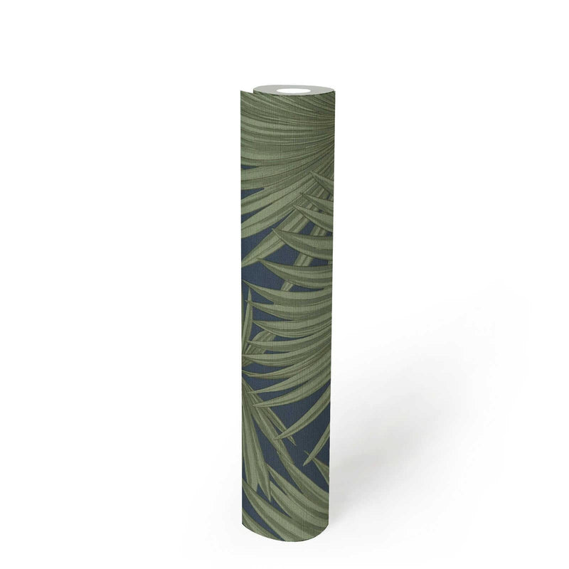 Wallpaper with palm leaves on green background, 1373371 AS Creation