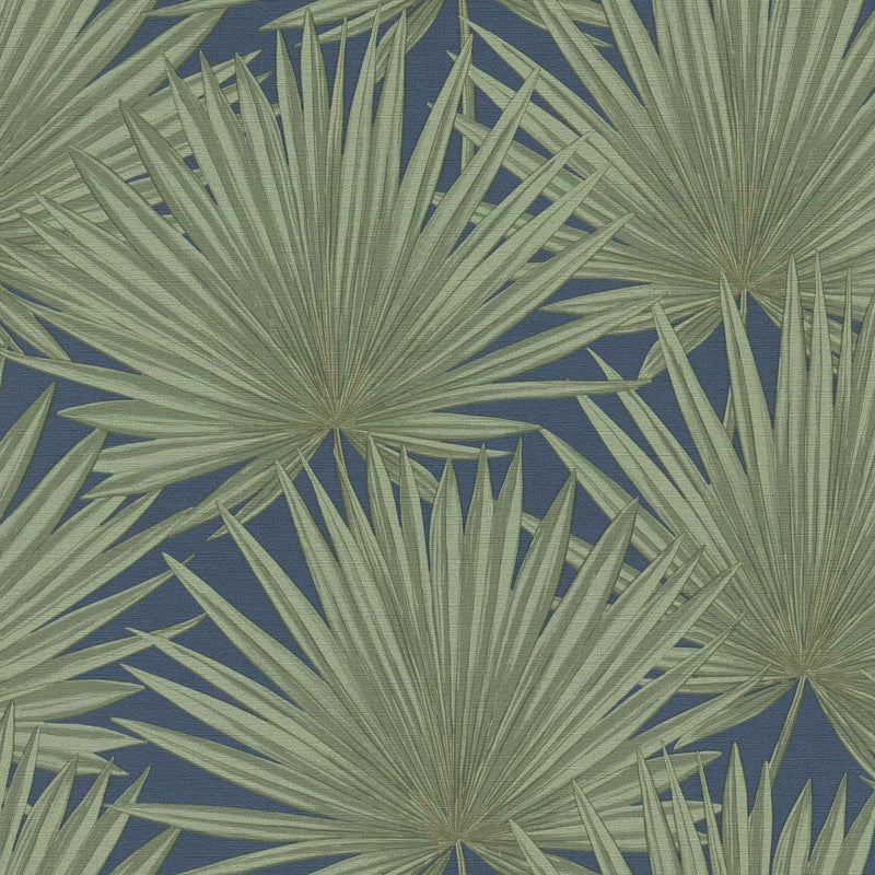 Wallpaper with palm leaves on green background, 1373371 AS Creation