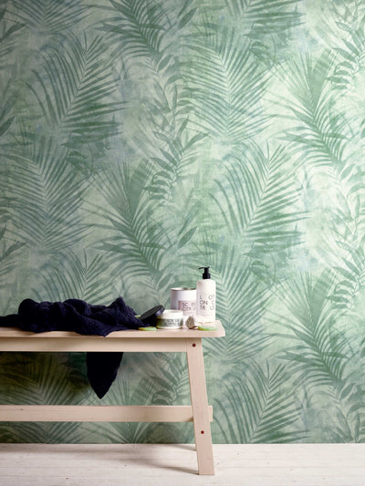 Wallpaper with palm leaves in green, matt, 1332537 AS Creation