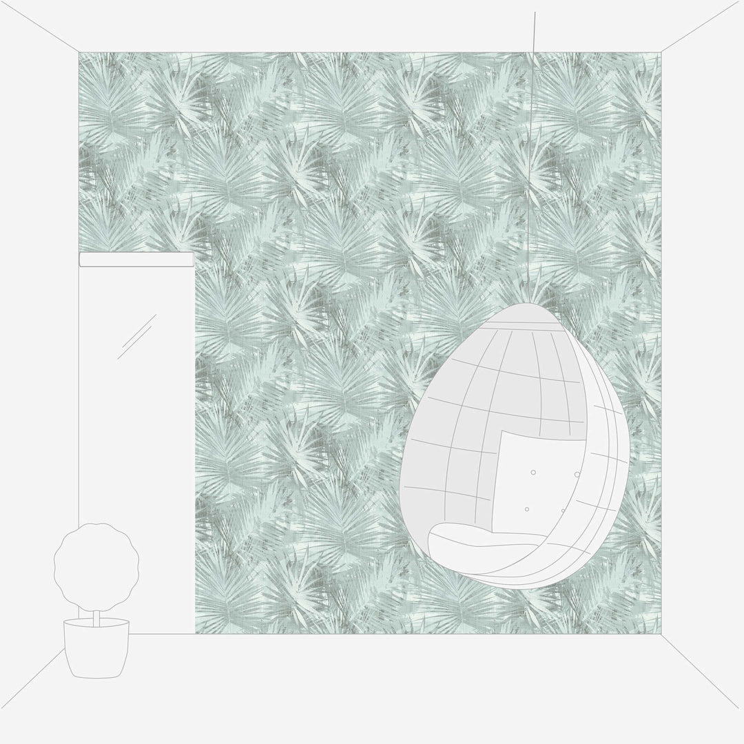 Tapetes ar palmu lapām tirkīzā krāsā AS Creation 363853 AS Creation