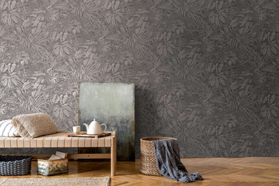 Wallpaper with palm leaf pattern in dark shades, 1404527 AS Creation