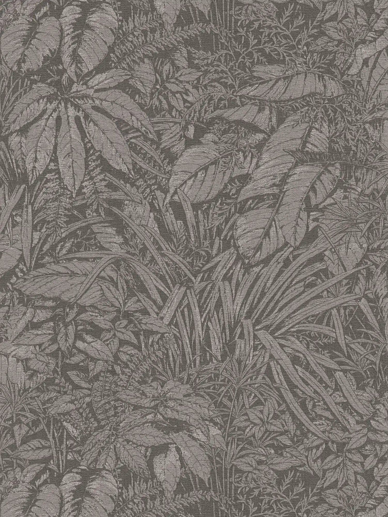 Wallpaper with palm leaf pattern in dark shades, 1404527 AS Creation