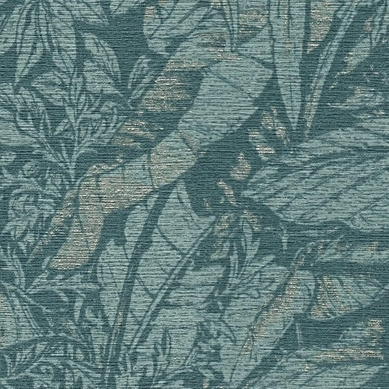 Wallpaper with palm leaf pattern in blue, 1404523 AS Creation