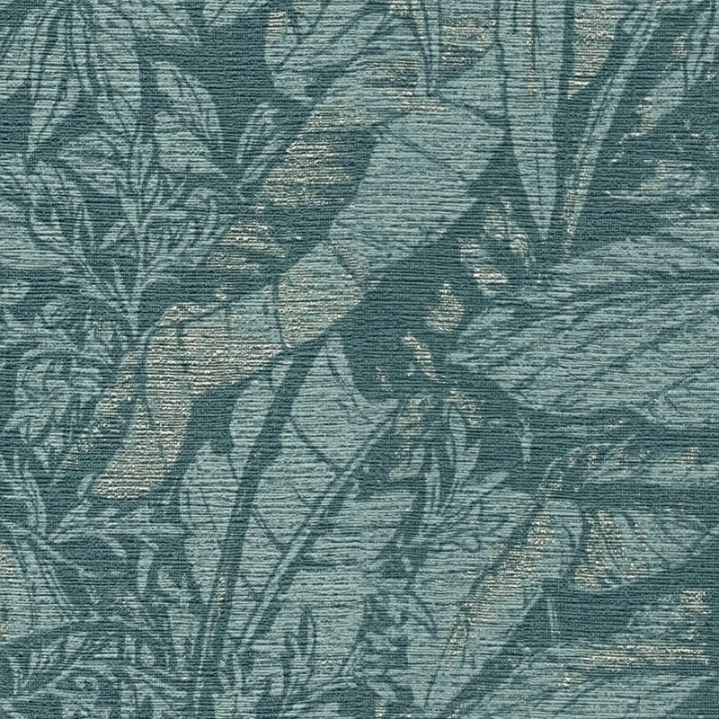 Обои с рисунком пальмовых листьев в голубых тонах, 1404523 AS Creation