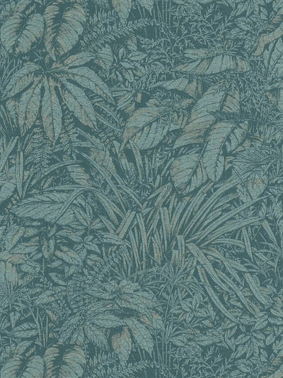 Wallpaper with palm leaf pattern in blue, 1404523 AS Creation