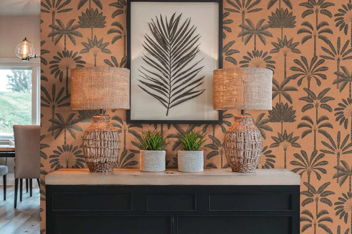 Bēšas/Oranžas Palmu Lapu Tapetes (3012121) AS Creation