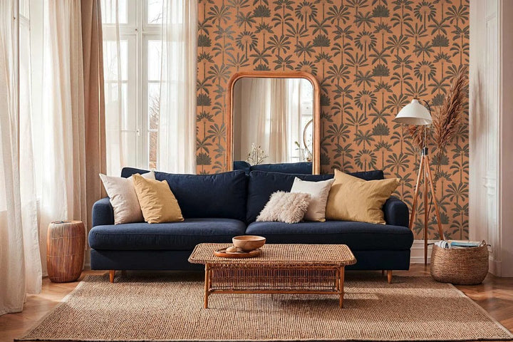 Bēšas/Oranžas Palmu Lapu Tapetes (3012121) AS Creation