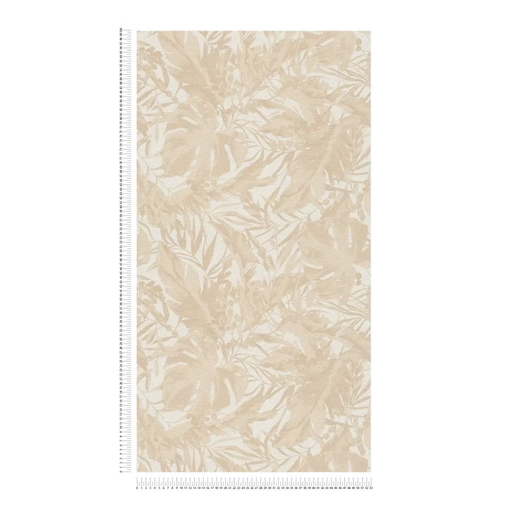 Tapetes ar palmu motīvu maigās toņos ar vieglu tekstūru | smilškrāsas, krēmkrāsas | 3010147 AS Creation