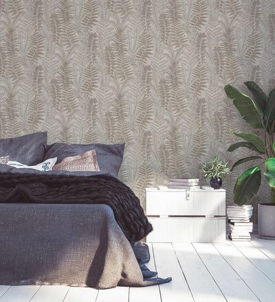 Wallpaper with fern leaves, matt: beige, taupe, cream, 1400403 AS Creation