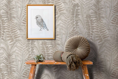 Wallpaper with fern leaves, matt: beige, taupe, cream, 1400403 AS Creation