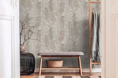 Wallpaper with fern leaves, matt: beige, taupe, cream, 1400403 AS Creation