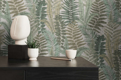 Wallpaper with fern leaves, matt: beige, blue, 1400402 AS Creation