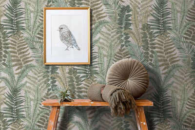 Wallpaper with fern leaves, matt: beige, blue, 1400402 AS Creation