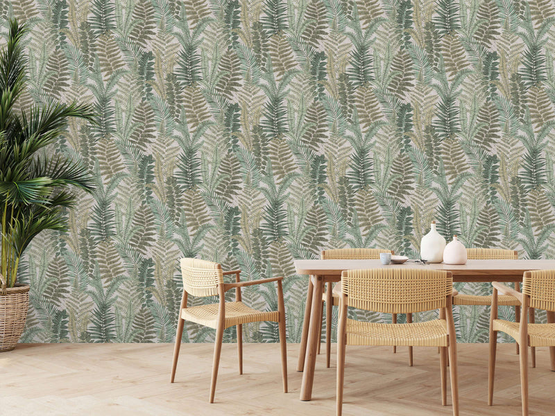 Wallpaper with fern leaves, matt: beige, blue, 1400402 AS Creation