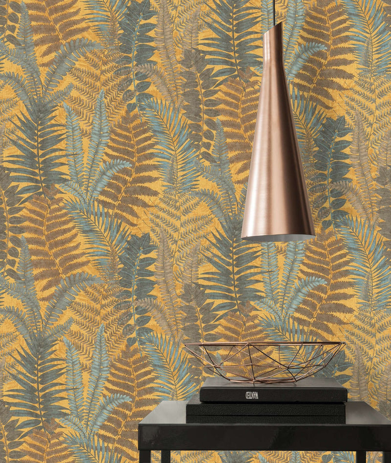 Wallpaper with fern leaves, matt: yellow, green, 1400400 AS Creation