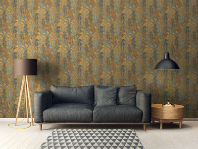 Wallpaper with fern leaves, matt: yellow, green, 1400400 AS Creation