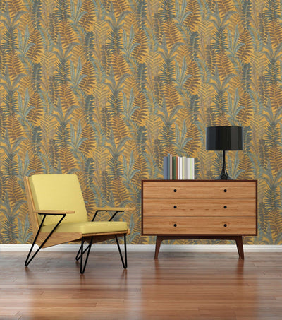 Wallpaper with fern leaves, matt: yellow, green, 1400400 AS Creation