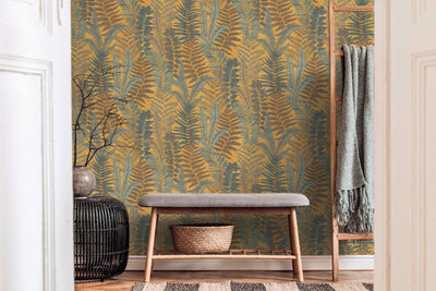 Wallpaper with fern leaves, matt: yellow, green, 1400400 AS Creation