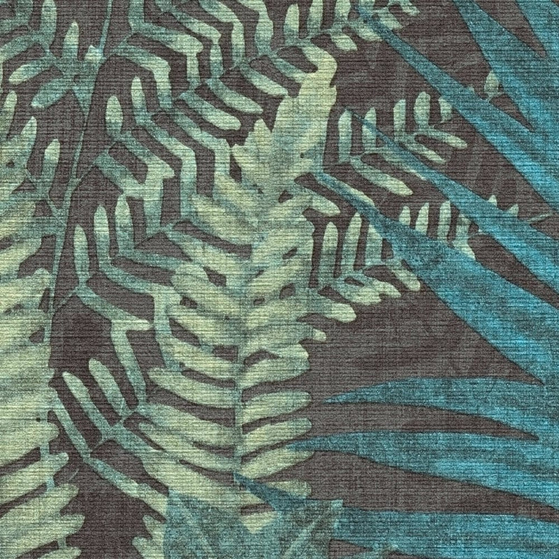 Обои с листьями папоротника, матовые: бирюзовый, зеленый, синий, 1400401 AS Creation