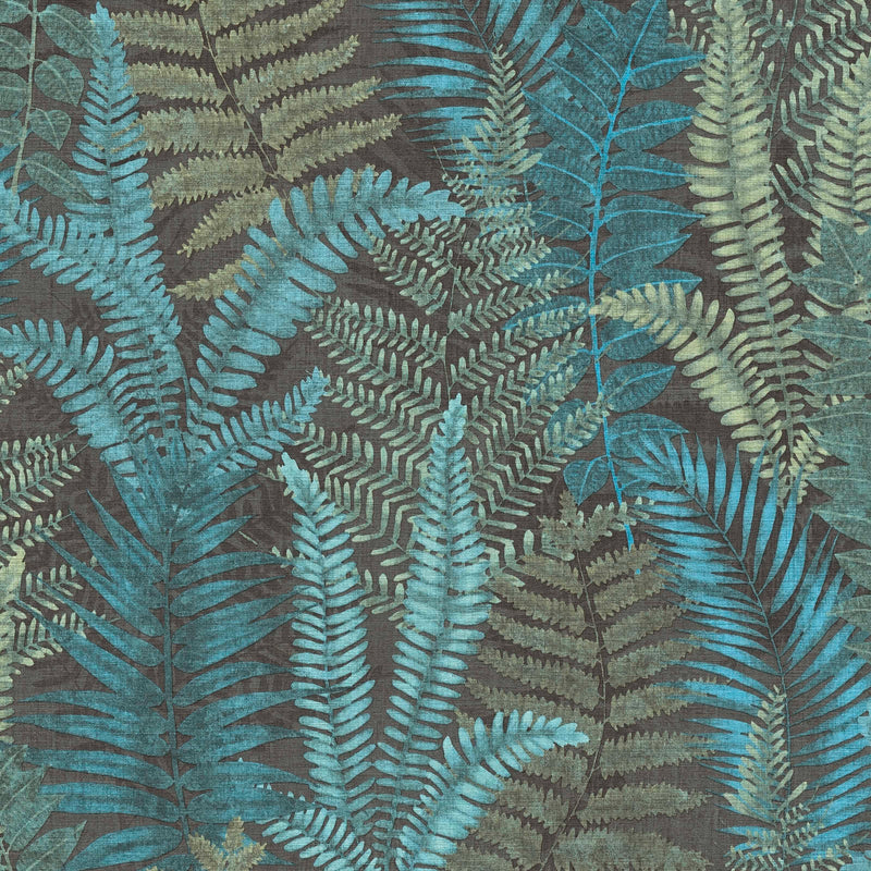 Wallpaper with fern leaves, matt: turquoise, green, blue, 1400401 AS Creation