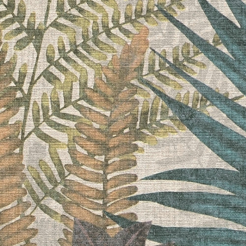 Wallpaper with fern leaves, lightly textured, matt - multicoloured, 1400377 AS Creation