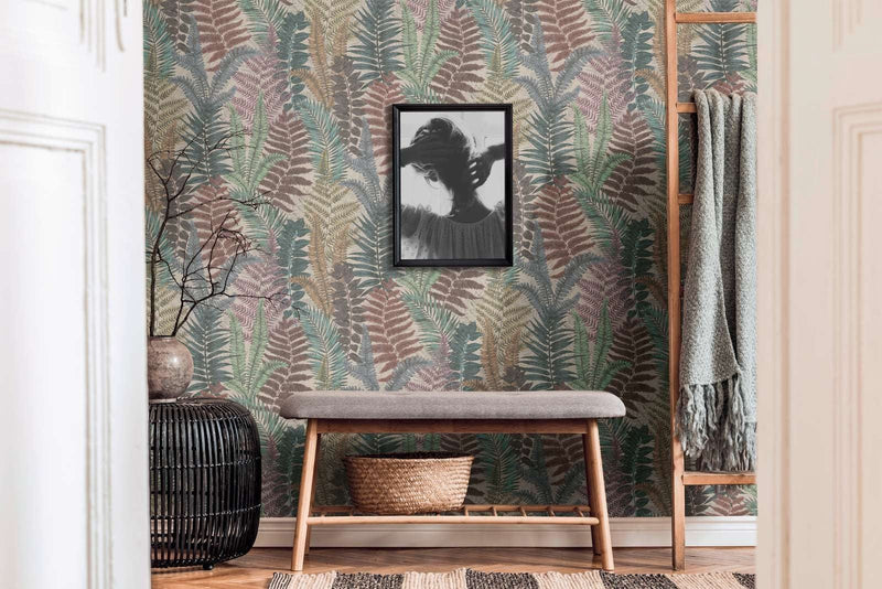 Wallpaper with fern leaves, lightly textured, matt - multicoloured, 1400377 AS Creation