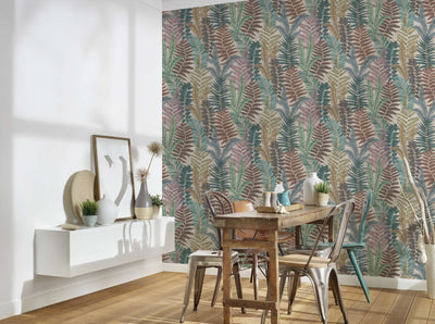 Wallpaper with fern leaves, lightly textured, matt - multicoloured, 1400377 AS Creation