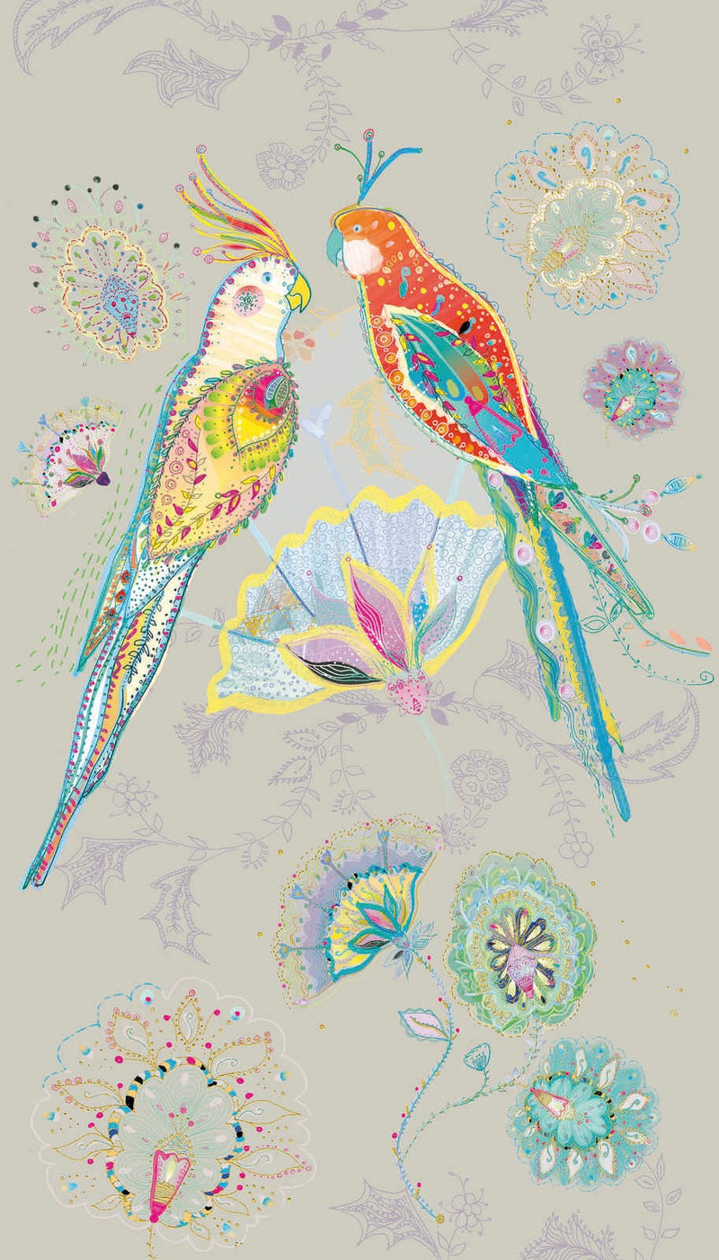 Tapetai su paukščių ir gėlių motyvais pilkame fone, 1367770, 1,59 m x 2,80 m (modelis) AS Creation