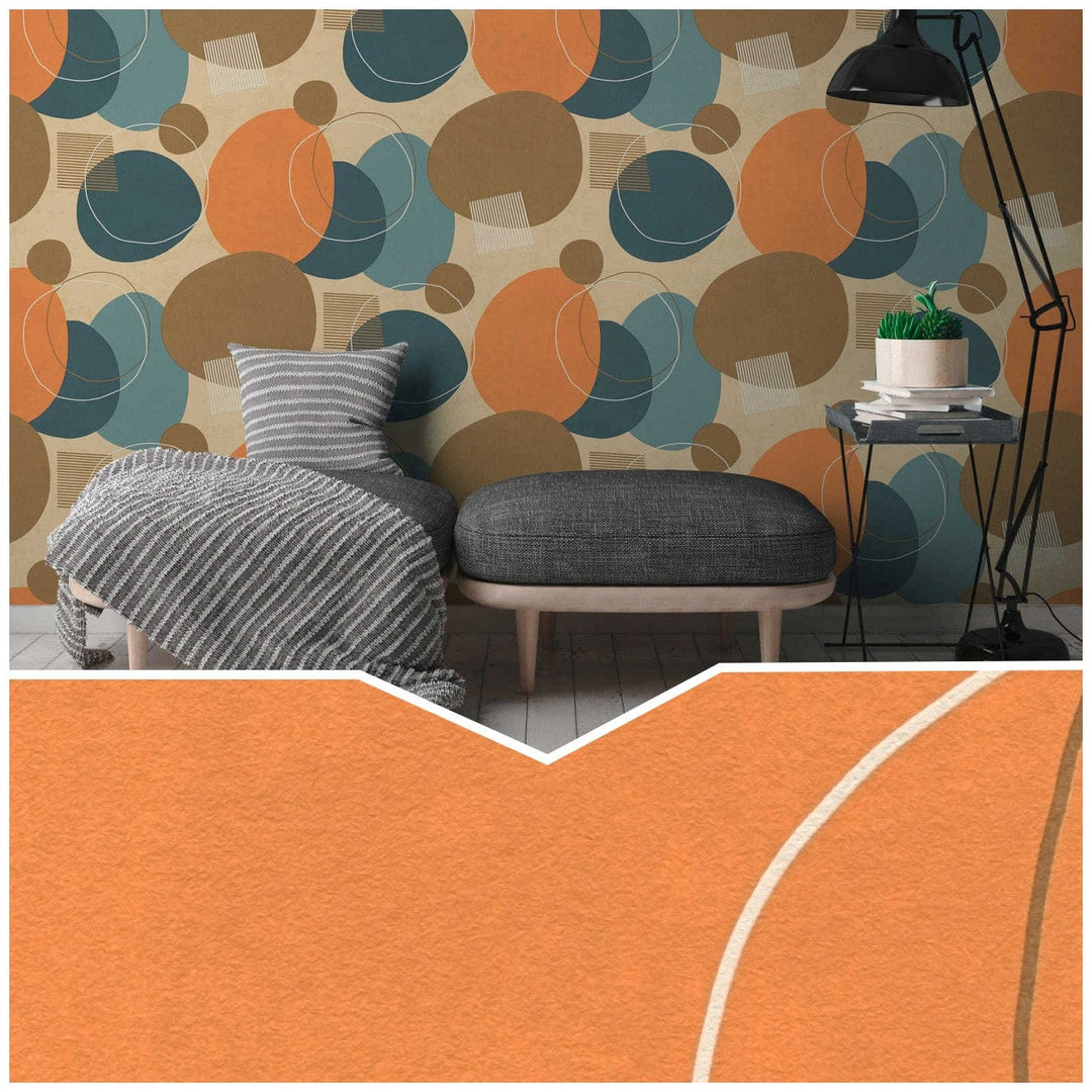 Tapetes ar retro grafisku rakstu - brūna, oranža, zila, 361637 AS Creation
