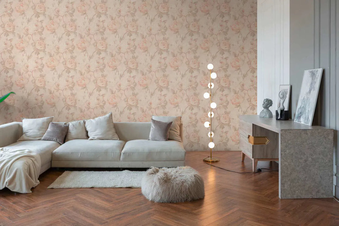 Tapetes ar romantiskiem ziediem - krēmkrāsa, roza, 3012170 AS Creation