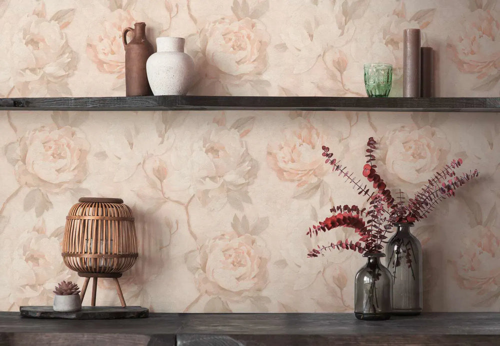 Tapetes ar romantiskiem ziediem - krēmkrāsa, roza, 3012170 AS Creation