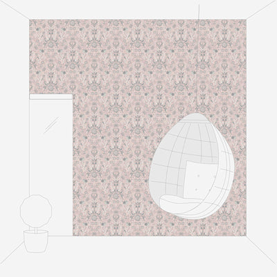 Wallpaper with playful flowers with bird pattern: pink, grey - 1373140 AS Creation