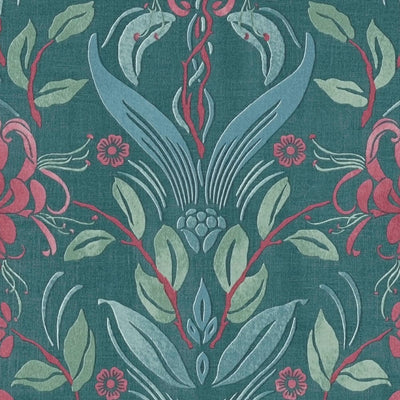 Wallpaper with a playful bird-patterned flower: pink, dark green - 1373142 AS Creation