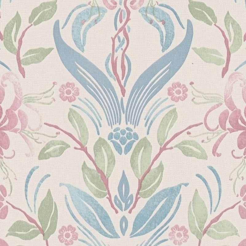 Wallpaper with playful bird-patterned flowers: pink, blue, green - 1373141 AS Creation