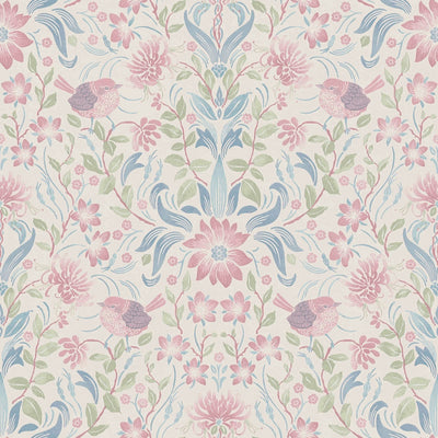 Wallpaper with playful bird-patterned flowers: pink, blue, green - 1373141 AS Creation