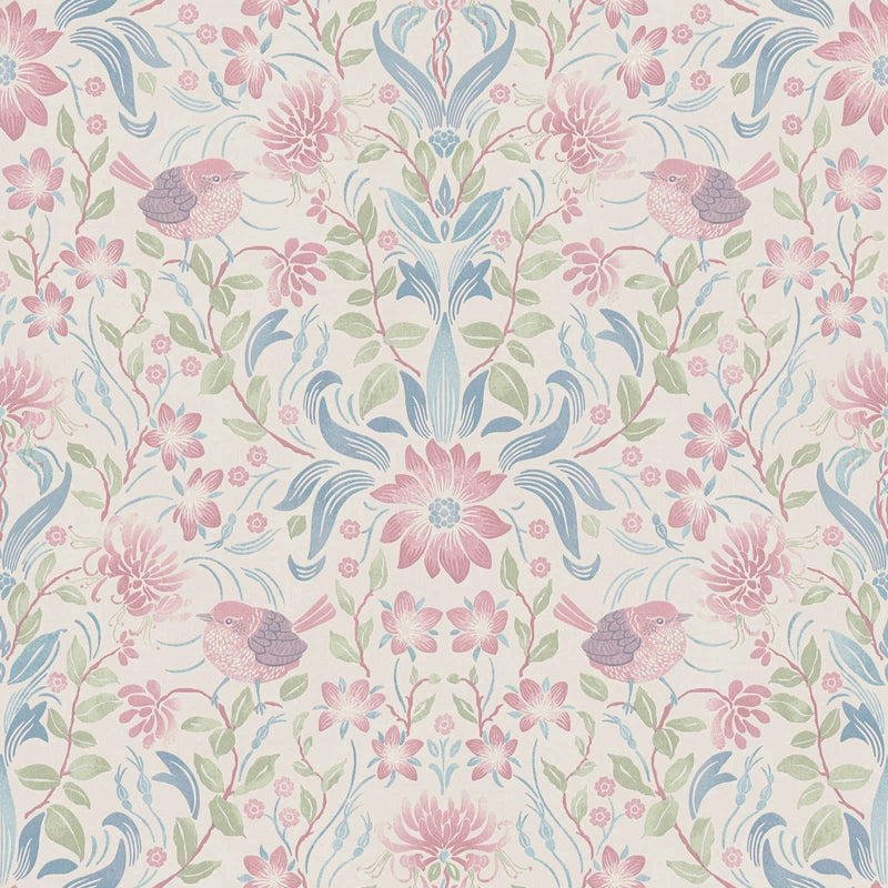 Wallpaper with playful bird-patterned flowers: pink, blue, green - 1373141 AS Creation